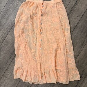 Peach Embroidered Button-Front Women's Skirt